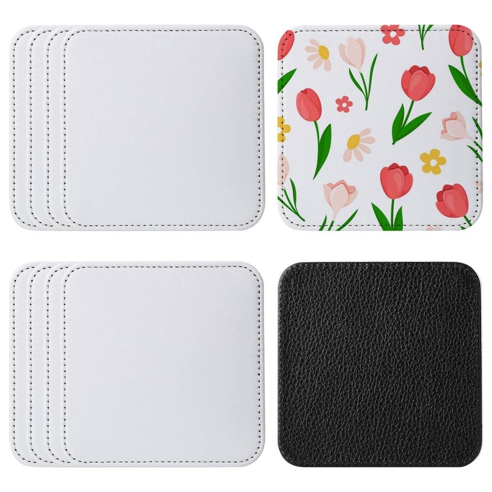 10 Pcs Sublimation Coasters Blanks with Sewn Edge PU Leather Non Slip Blank C…