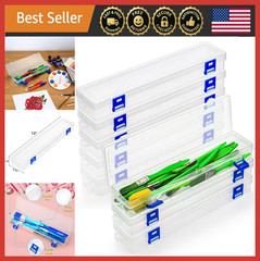 8 Pack Paint Brush Holder Case, 13″ Translucent Art Storage Box with Lid