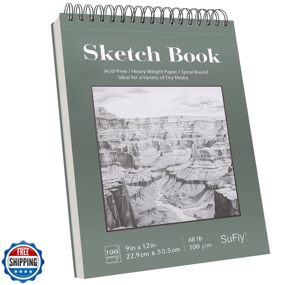 SuFly Sketch Book 9×12, Drawing Paper Pad-68lb/100gsm, Top Spiral Sketchbook