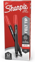 Sharpie Felt Tip Pens, Fine Point (0.4mm), Red, 12 12 Count (Pack of 1), Red