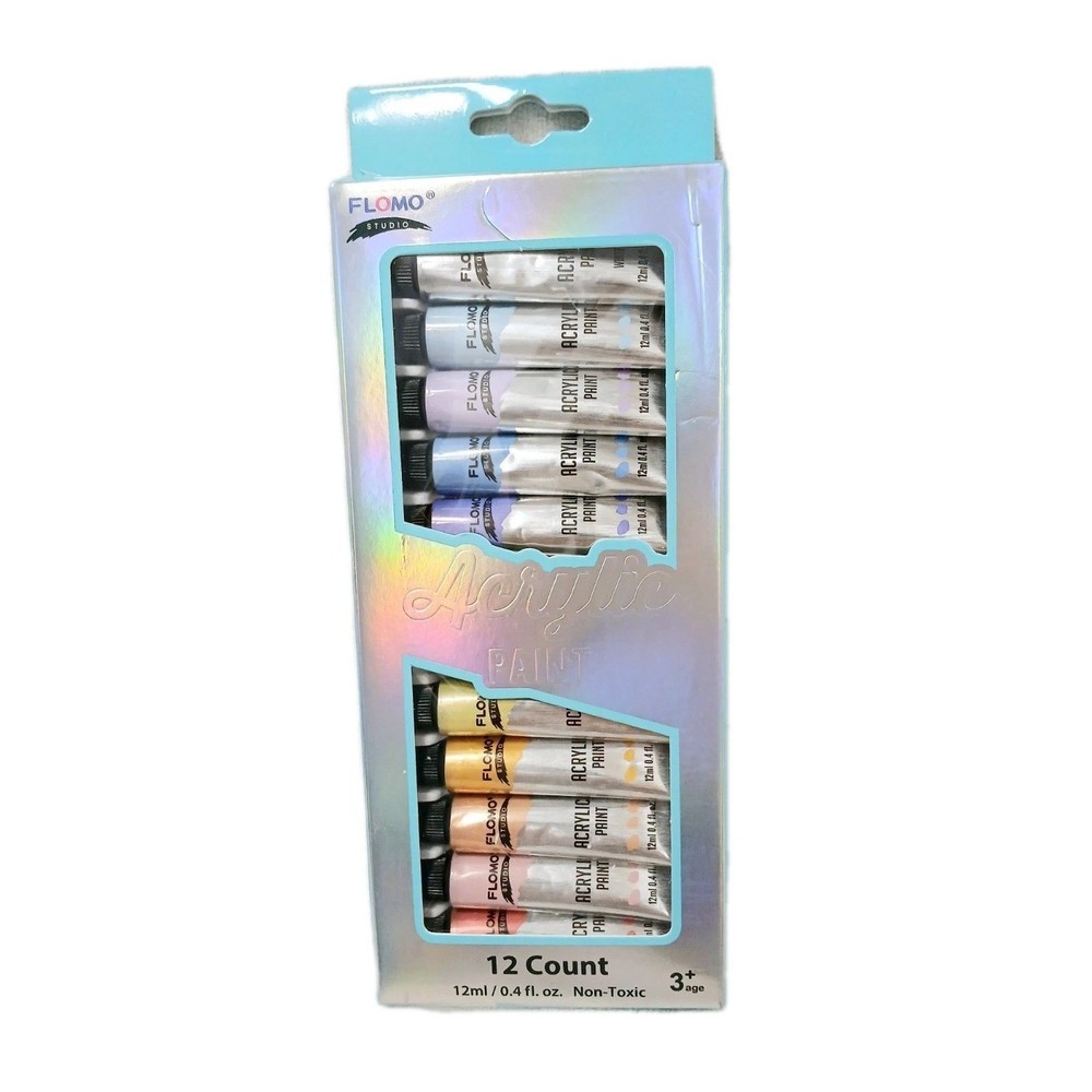 Art Acrylic Paint Set 12 Tubes Blends Easily Non Toxic Satin Finish Any Surface
