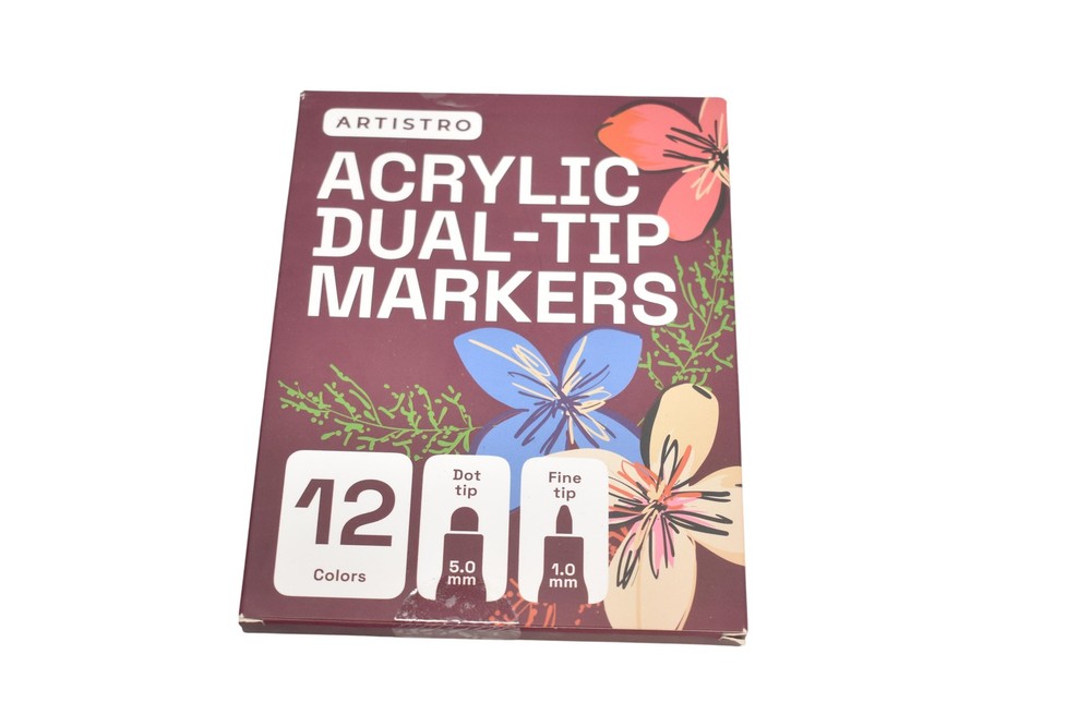 Artistro Acrylic Dual-Tip Markers 12 Colors Dot 5.0mm Fine 1.0mm Set Multicolor