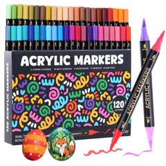 120 Colors Acrylic Paint Marker, Dual Tip and Dual Colors Acrylic Paint Pens …