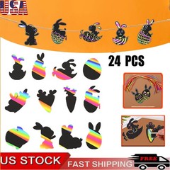 24 PCS Cartoon Bunny Scratch Paper for Easter Halloween Christmas Party