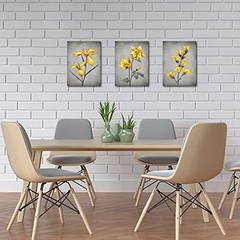Yellow Abstract Floral Wall Art Botanical Still Life Artwork Print Small Grey