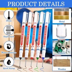 60 Pcs Multi Purpose Deep Hole Marker Pens Long Nosed Marker Deep Drill Hole Lon