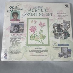 Vintage Susan Scheewe Deluxe Acrylic Painting Set Factory Sealed Geraniums