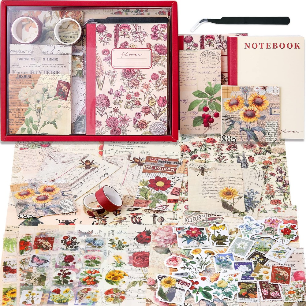 Vintage Aesthetic Scrapbooking Supplies Kit, Flowers Botanical Bullet Junk Jo…