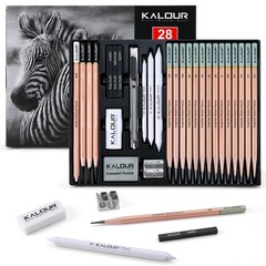 KALOUR 28 Pro Sketching Drawing Pencils 1 Count (Pack of 28), Black, White