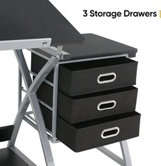 Drafting Table and Stool Set Drawing Drafting Desk w/Drawers Artists Workstation