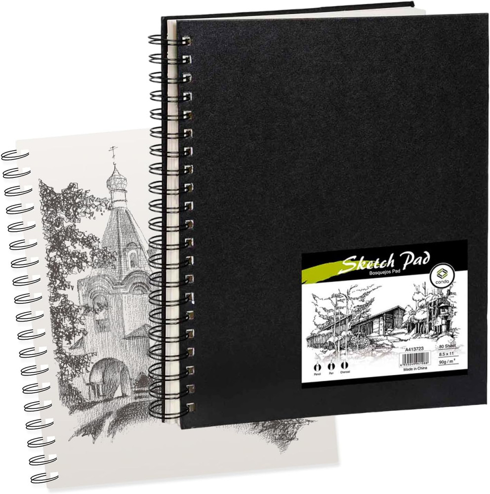 8.5″x11″ Hardbound Sketch Book, Double-Sided Hardcover Sketchbook, Spiral Sketch