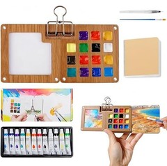 2026 New Mini Watercolor Paint Set with 24 colors and 15 Grids, Pocket Travel