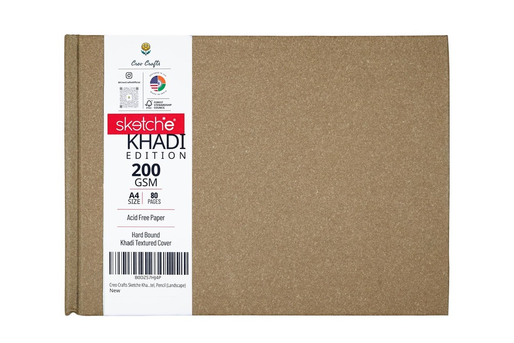 Creo Crafts Sketche Khadi (Cover) Hardcover Sketch Book A4 | 40 A4, White