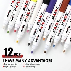 X-BULL Multicolor 12Pcs Waterproof Permanent Paint Marker Pen For Car Tyre Tire
