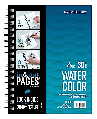 Grumbacher 7″ x 10″ Watercolor Paper Pad with in & Out Pages, 140 lb./300 GSM