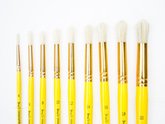 18 Pcs Pure Natural Hog Bristle Brush Set for Oil, Acrylic, Tempera. Short Wood
