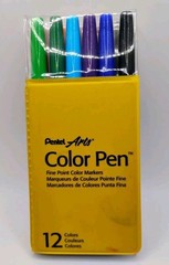 Pentel Arts Color Pen Box of 12 S360-12 Fine Point Color Markers NEW!