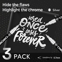 3 Pcs Chrome Paint Marker Pens Silver Mirror Finish for Metal Plastic Model Repa
