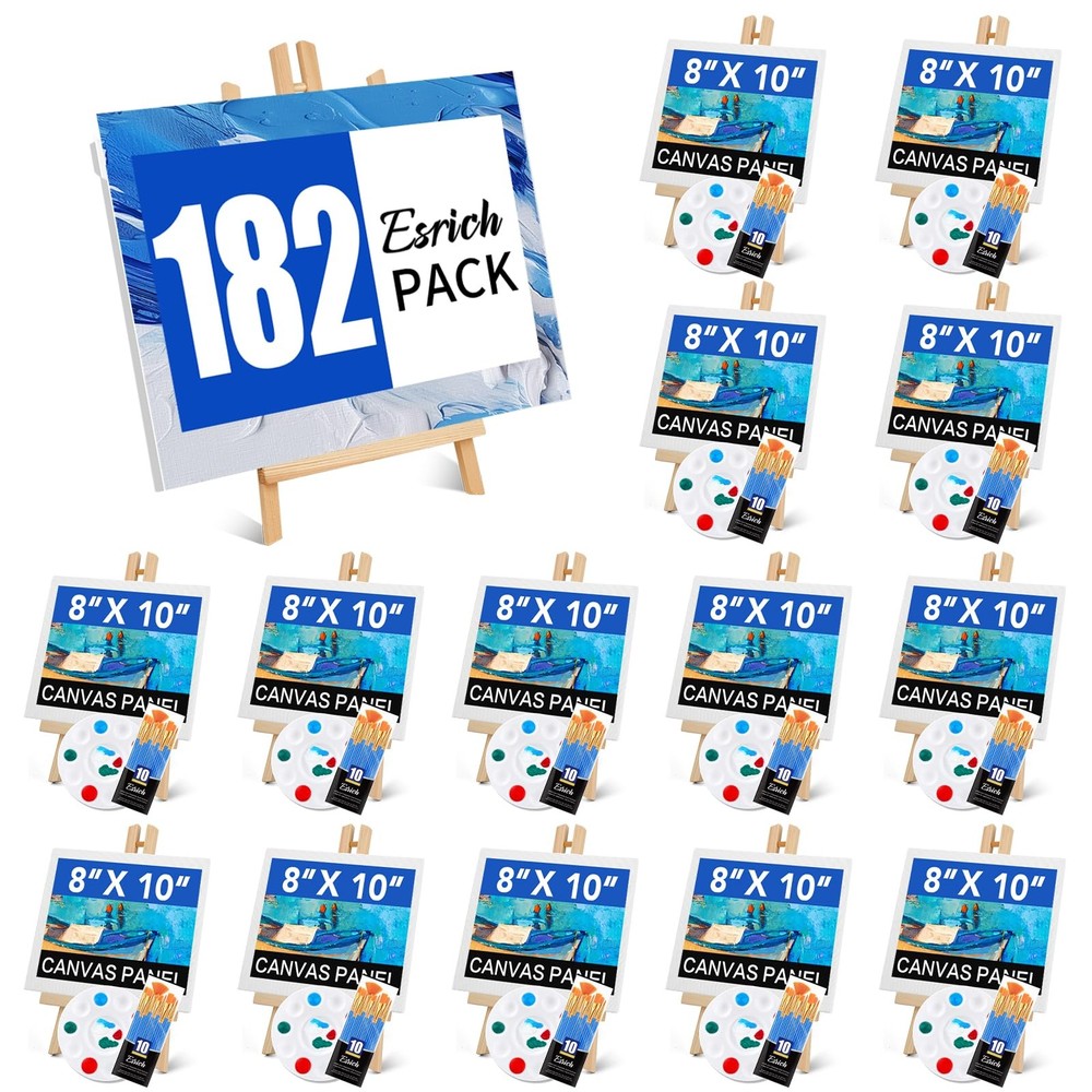 182 Pack Canvas with Easel Set 8 x 10 in Canvas Boards with 11.8 in Wooden Ea…