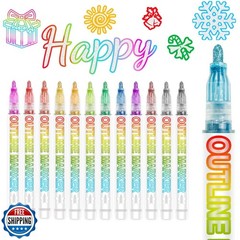 Celepen Double Line Outline Markers, 12 Colors Glitter Metallic Outline Marke