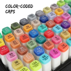 60 Colors Dual Tip Alcohol Markers – Brush & Fine Tip for Adult Coloring & Craft