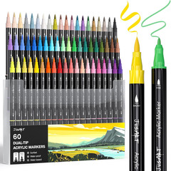 60 Colors Dual Tip Acrylic Paint Pens Markers, Brush and Fine Tip, Premium Paint