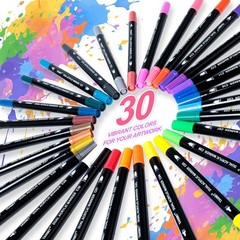 30 Colors Acrylic Paint Pens, Dual Tip 1 Count (Pack of 30), Multicolor