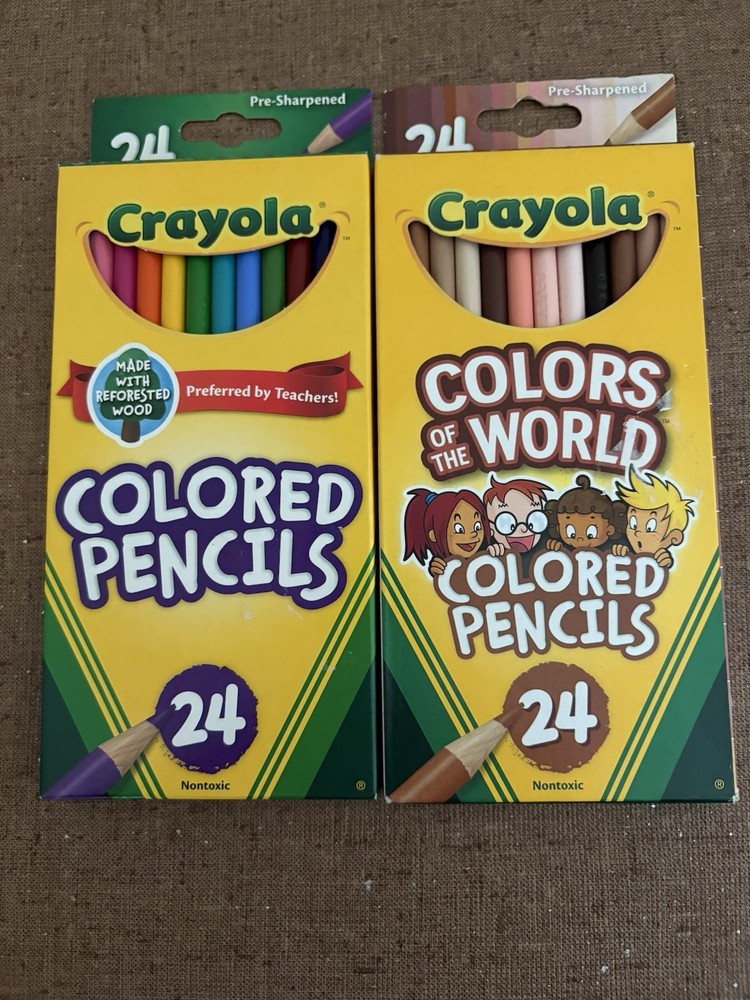 Crayola Colored Pencils 24 Pack + Colors of the World Skin Tone 1 Pack Each