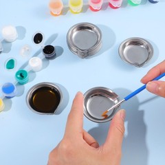 MBAIYO 18Pcs Small Round Paint Trays, Painting Color Palette Silver