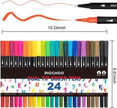 Dual Brush Marker Pens,24 Colored Markers,Fine Point and Brush Tip for Adult Col