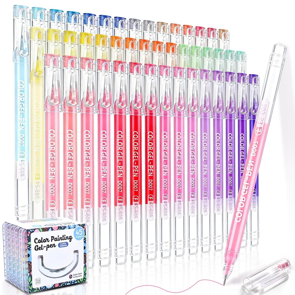 45 PCS Gel Colored Pens Marker For Adult Coloring Book 0.6mm Fine Point Art