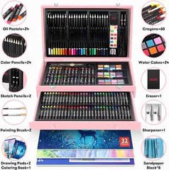 Art Supplies, 150-Pack Deluxe Wooden drawer case Set 150 Piece Set, Pink