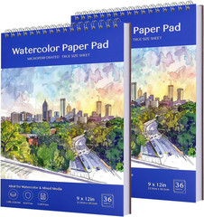 Watercolor Paper Pad 9X12 Inches,36 Sheets 110Lb/230G Cold Press Watercolor Pape