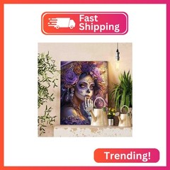 Tucocoo Day of The Dead Fantasy Sugar Skull Woman Paint by Numbers Purple Roses