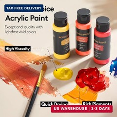 Acrylic Paint Set, 24 Colors (2 oz/Bottle) with 12 Art Brushes, Art Supplie
