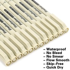 Micro Fineliner Black Drawing Pens,12 Waterproof Watercolor Dark