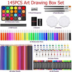 145PCS Blue Art Drawing Set Kit For Kids Children Teens Supplies Paint Pencil
