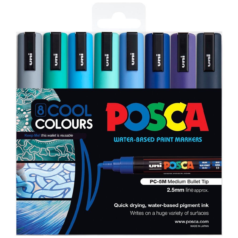 Posca PC-5M Paint Marker Medium Bullet Tip 2.5mm Cool Colours – Pack of 8