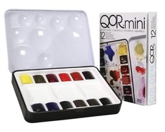 QoR Mini Set by GOLDEN, 12 Half Pan Watercolors, Professional W