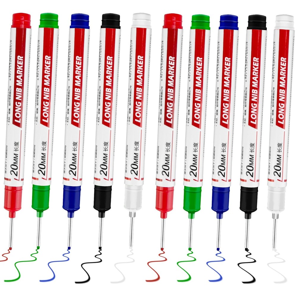 CSMGY 10 Pcs Long Head Deep Hole Marker – Black, White, Red, Green, Blue