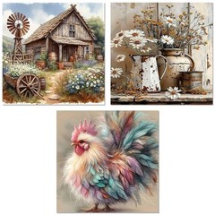 Ekuxom 3 Pack Diamond Art Kits for Adults – 14x14in (35x35cm), Farmhouse