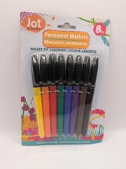Permanent Markers (Jot) Bullet Tip Assorted Bright Colors 8 count BRAND NEW!