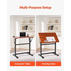Drafting Table Adjustable 0°–90° Tilt Wooden Drawing Desk with H-Frame