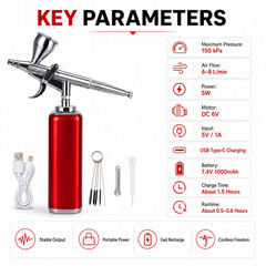 Cordless Airbrush Kit Compressor USB-C 0.3mm Dual Action Nail Cake Makeup Model
