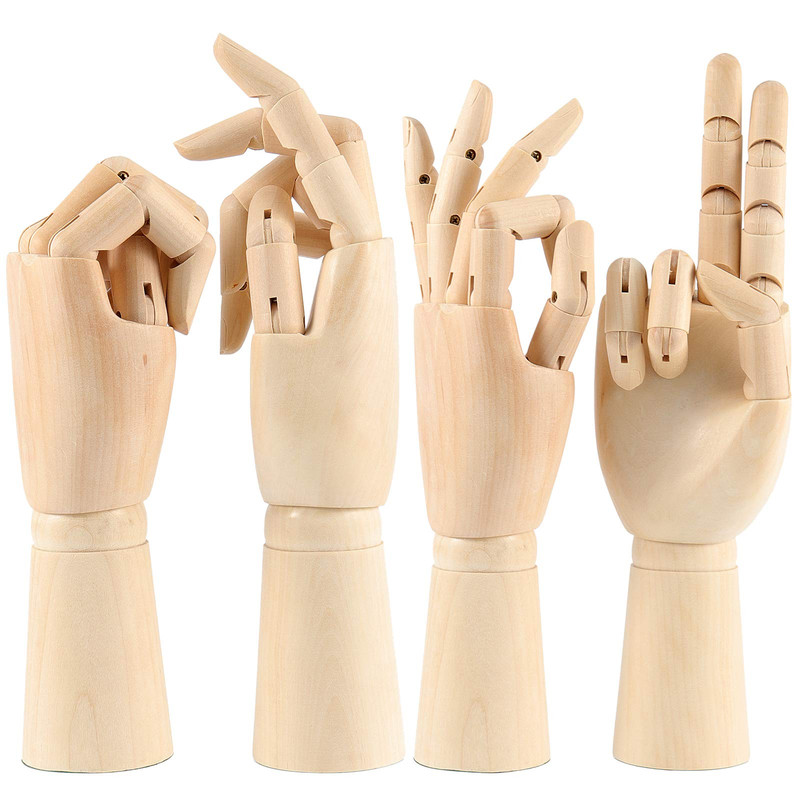 Zeonhak 4 Pack 11.8 Inches Flexible Wooden Hand Model Moveable Wood Mannequin