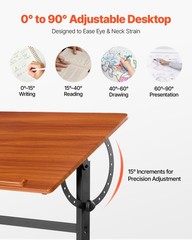 VEVOR Drafting Table Adjustable 0°–90° Tilt Wooden Drawing Desk with H-Frame