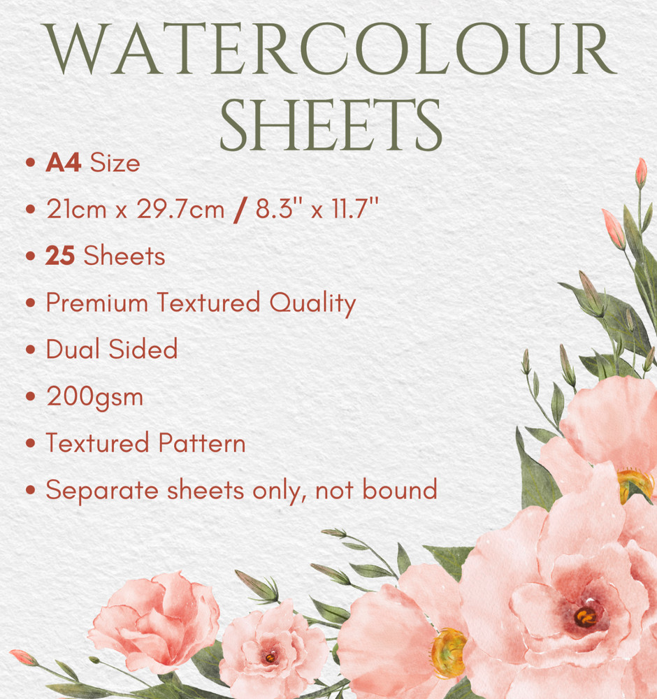 Watercolour Paper Premium Textured A4/A5 200GSM Cool White – 25 Separate Sheets