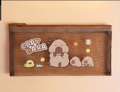 Capybara Mocha Mesh Pencil Case/ Accessory Stationery Cappy Core Trend Gift NEW