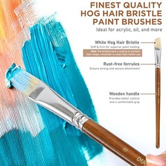 10pcs Short Handle White Hog Hair Artist Paint Brush Set by Perfect for Brown