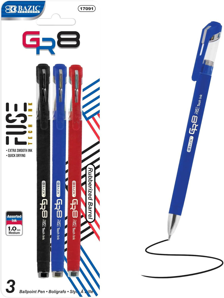 GR8 Assorted Colors, FUSE Tech Ink Pen W/Rubberized Barrel, 0.7 Mm Medium Point